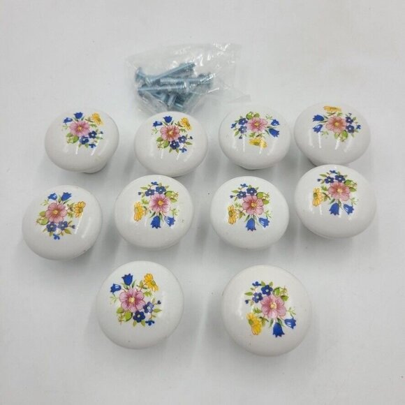 Vintage White Porcelain Drawer Pulls Knobs Handles with Screws Lot 10 - Picture 2 of 7